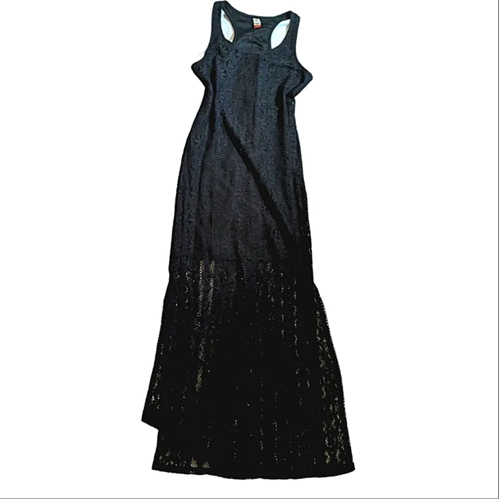 no boundaries lace maxi dress No Boundaries Crochet Lace Maxi Dress Women's Tiered Floral Pattern Sleeveless Adjustable Straps